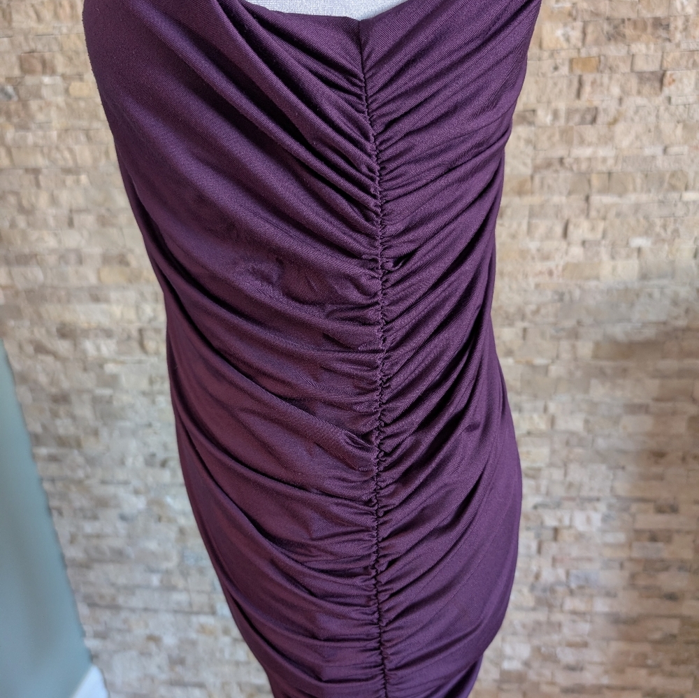 Ruched Purple One-Shoulder Drape Bodycon Dress Wedding Cocktail M image 9